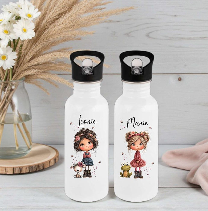 Personalisierte Trinkflasche Kinder Mädchen -  Edelstahl Trinkflasche mit Name - Strohhalm Geschenk Einschulung Geburtstag - CreativMade 