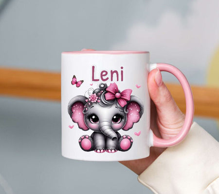 Tasse personalisiert Elefant mit Name Kinder Mädchen Einschulung Kindertasse Keramik oder Emaille - CreativMade 