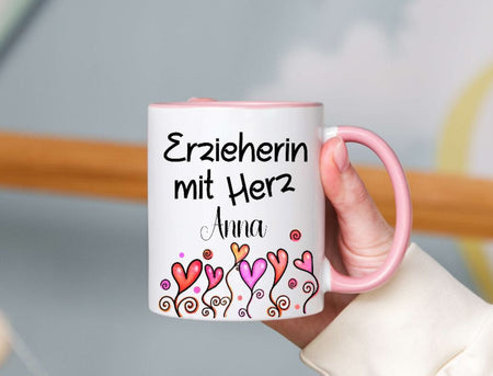 Tasse personalisiert Erzieherin mit Herz mit Name Abschiedsgeschenk Erzieherin Kita Kindergartenzeit - CreativMade 