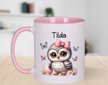 Personalisierte Tasse Eule Kindertasse mit Name Mädchen Emaille Keramik Namenstasse - CreativMade