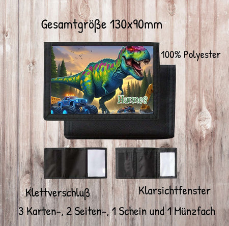 Kinder Geldbeutel personalisiert Dinosaurier – Geldbörse mit Namen Klettverschluss Porte­mon­naie - CreativMade