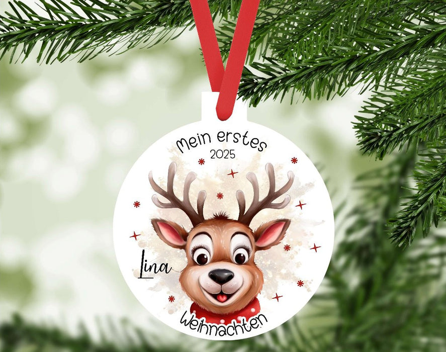 Personalisierter Christbumschmuck & Weihnachtsbaumanhänger Baby Waschbär Zebra – Mein erstes Weihnachten mit Namen aus Aluminium Geschenkidee - CreativMade