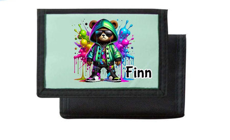 Kinder Geldbeutel personalisiert cooler Bär – Geldbörse mit Namen Klettverschluss Porte­mon­naie - CreativMade