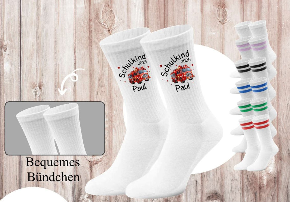 Kindersocken Einschulung Feuerwehr – 100 % Baumwolle Größe 27–36 Unisex - CreativMade