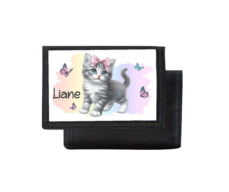 Kinder Geldbeutel personalisiert Katze – Geldbörse mit Namen Klettverschluss  Porte­mon­naie - CreativMade 