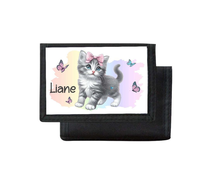 Kinder Geldbeutel personalisiert Katze – Geldbörse mit Namen Klettverschluss  Porte­mon­naie - CreativMade 