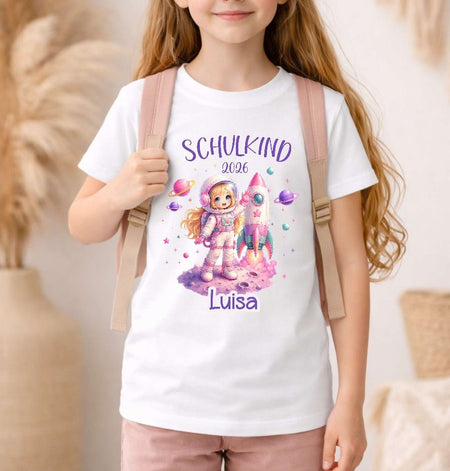 Einschulungsshirt Mädchen mit Name – Schulkind Astronaut Mädchen personalisiert - CreativMade