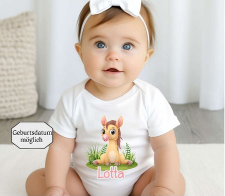 Babybody personalisiert Baby Body mit Name Pferd Mädchen Baumwolle Strampler Baby - CreativMade 