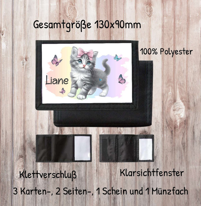 Kinder Geldbeutel personalisiert Katze – Geldbörse mit Namen Klettverschluss  Porte­mon­naie - CreativMade 