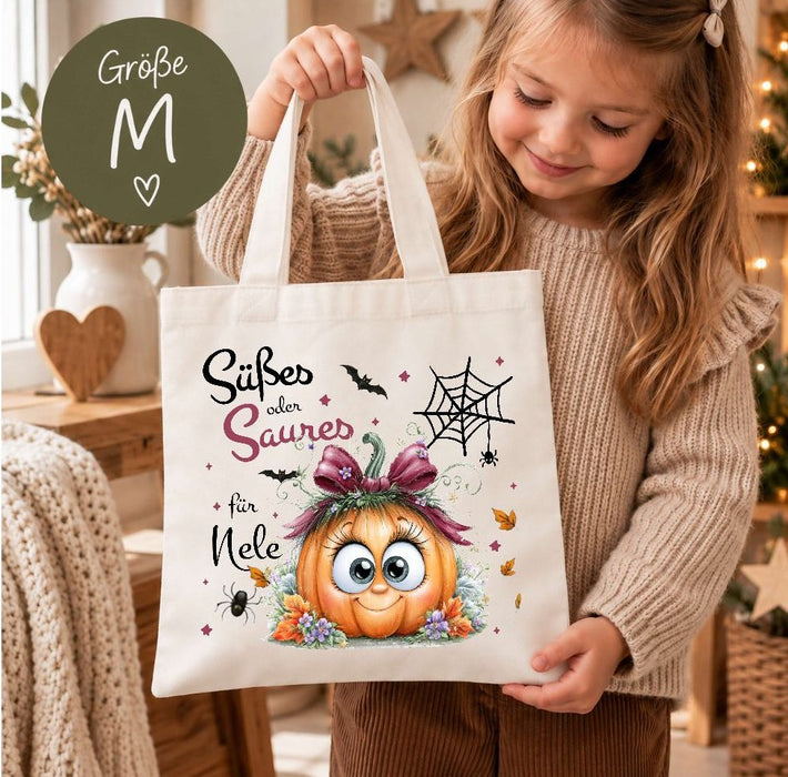 Halloween Beutel personalisiert mit Namen Kürbis Mädchen Süßigkeiten Tasche | CreativMade .
