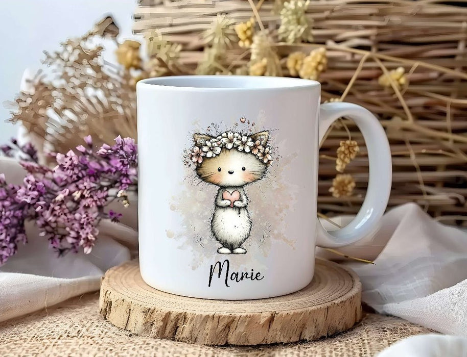 Personalisiertes Kinder Trinkflaschen- & Tassen-Set mit Namen Katze – Edelstahl Trinkflasche 500 ml für Schule & Kindergarten - CreativMade