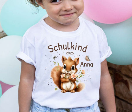 Schulkind T-Shirt mit Name personalisiert Mädchen Eichhörnchen Einschulungsshirt Einschulung erste Klasse Geschenk - CreativMade