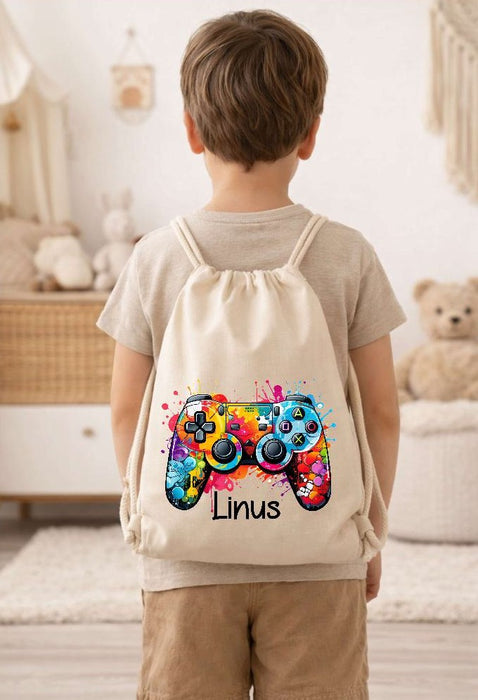 Kinder Turnbeutel mit Namen personalisiert – Controller Sportbeutel für Kindergarten, Schule und Schwimmen - CreativMade