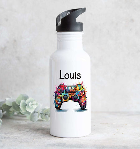 Set Brotdose und Trinkflasche personalisiert mit Namen Controller Edelstahl 500ml Lunchbox Jungen - CreativMade