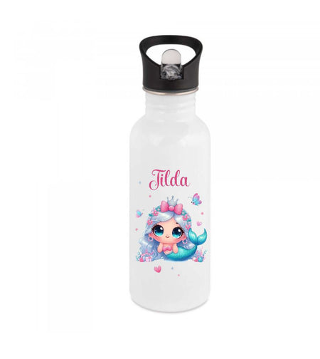 Personalisierte Trinkflasche Meerjungfrau Kinder Edelstahl mit Name mit Strohhalm Mädchen Geschenk Einschulung Geburtstag - CreativMade 