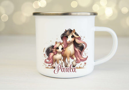 Tasse personalisiert Pferd mit Name Kinder Mädchen Einschulung Kindertasse Keramik oder Emaille - CreativMade 