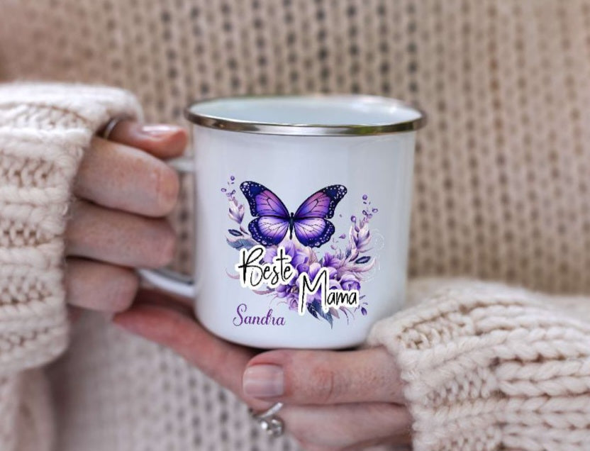Tasse beste Mama personalisiert mit Name Geschenkidee Muttertag Keramik Emaille - CreativMade 