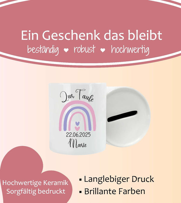 Personalisierte Taufspardose aus Keramik – Spardose zur Taufe mit Namen - CreativMade