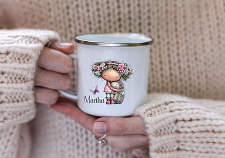 Kindertasse personalisiert mit Namen Igel Mädchen Emaille Keramik Kunststoff Geschenk - CreativMade 