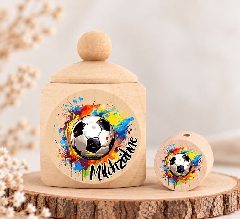 Milchzahndose Fußball Holz mit Motivscheibe | DIY & Kreativbedarf 6 x 4cm Zahndose | CreativMade .