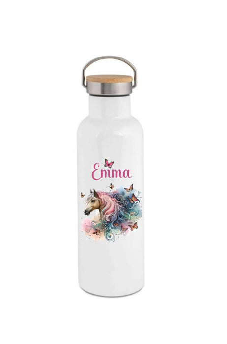 Personalisierte Kinder Trinkflasche mit Namen Pferd – Edelstahl Thermosflasche auslaufsicher für Kindergarten & Schule - CreativMade