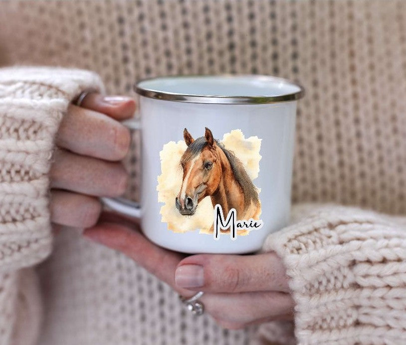 Kinder Tischset personalisiert mit Namen Pferd - abwischbar und rutschfest Platzdeckchen Platzset Tischunterlage - personalisierte Tasse Emaille & Keramik - CreativMade 
