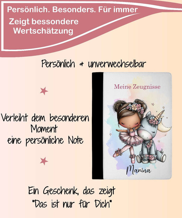 Personalisierte Zeugnismappe mit Namen Einhorn  – Mappe für Schulzeugnisse A4 | Geschenk zur Einschulung Mädchen - CreativMade 