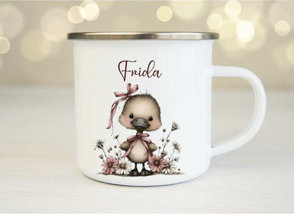 Personalisiertes Kinder Trinkflaschen- & Tassen-Set mit Namen Ente – Edelstahl Trinkflasche 500 ml für Schule & Kindergarten - CreativMade