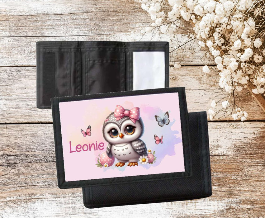 Kinder Geldbeutel personalisiert Eule – Geldbörse mit Namen Klettverschluss Porte­mon­naie - CreativMade