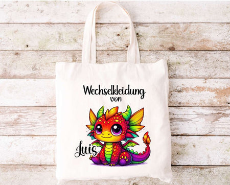 Wechselkleidung Kita Tasche Drache personalisiert mit Name Junge Kindergarten Wechselwäsche Beutel - CreativMade 