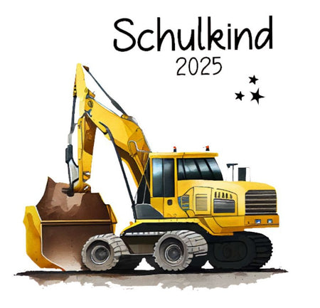 Bügelbild Bagger Schulkind Kinder Textilaufbügler DIY Projekt hochwertiger DTF Ausdruck XL - CreativMade