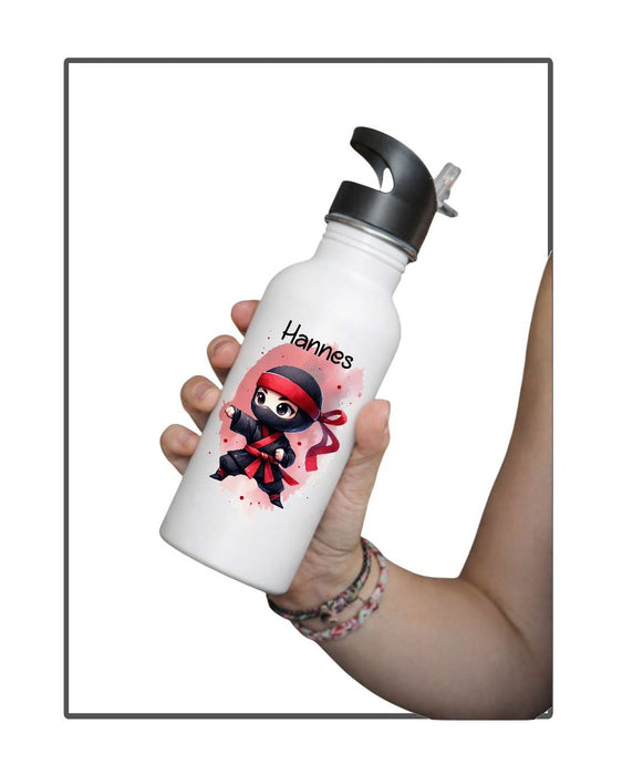 Personalisierte Trinkflasche Kinder Ninja -  Edelstahl Trinkflasche mit Name - Strohhalm Geschenk Einschulung Geburtstag - CreativMade 