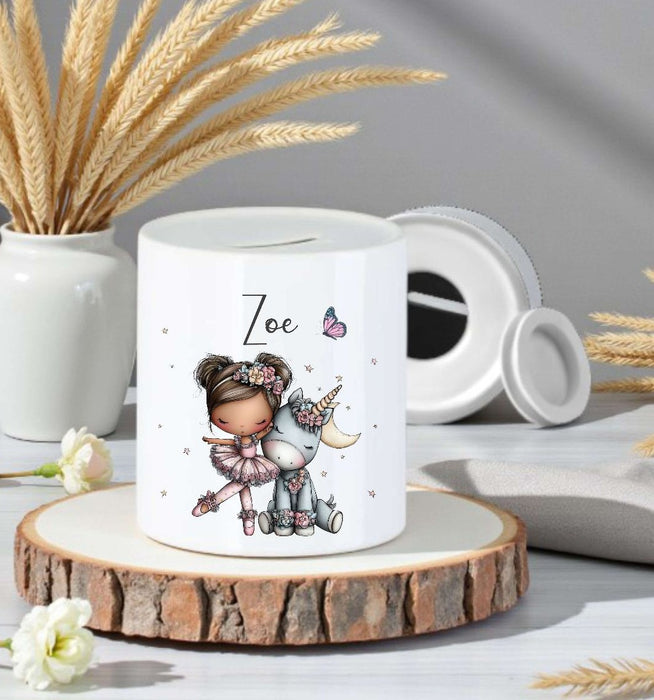 Personalisierte Kinderspardose mit Namen Einhorn – Keramik Spardose zur Einschulung, Geburt oder Taufe - CreativMade 