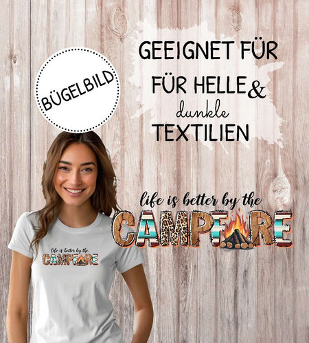 Bügelbild Campfire Camping Lagerfeuer Marshmallow Aufnäher Transfer für T-Shirt, Pullover & DIY Textilien Sprüche & Schriften - CreativMade