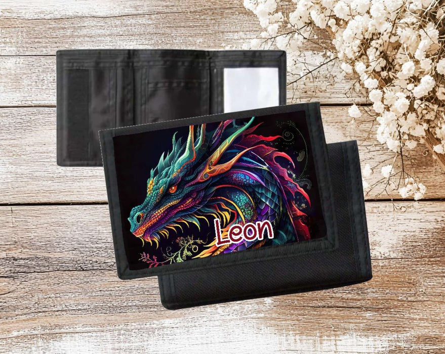 Kinder Geldbeutel personalisiert Drache – Geldbörse mit Namen Klettverschluss Porte­mon­naie - CreativMade