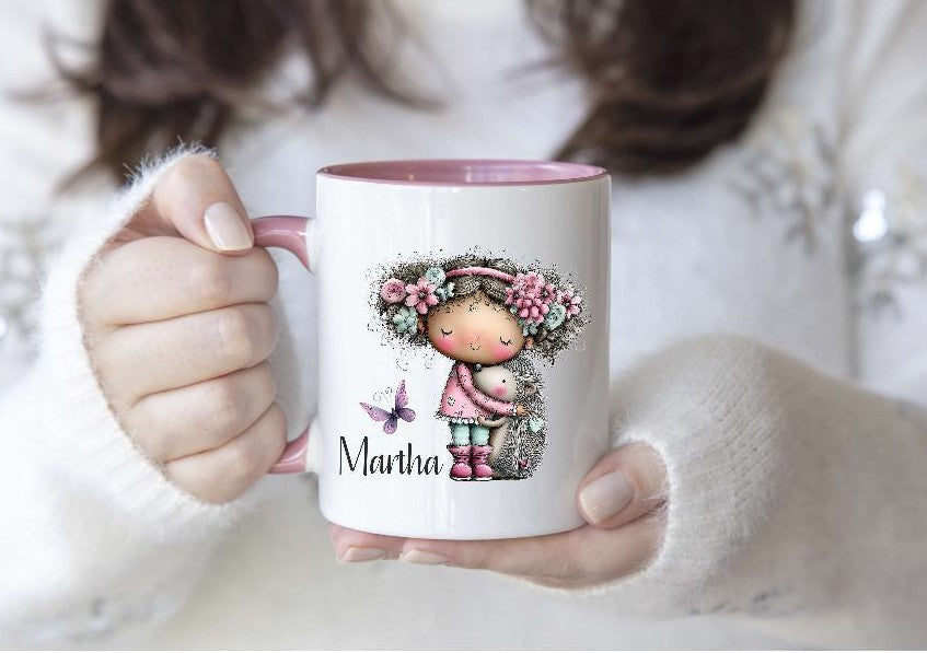 Kindertasse personalisiert mit Namen Igel Mädchen Emaille Keramik Kunststoff Geschenk - CreativMade 