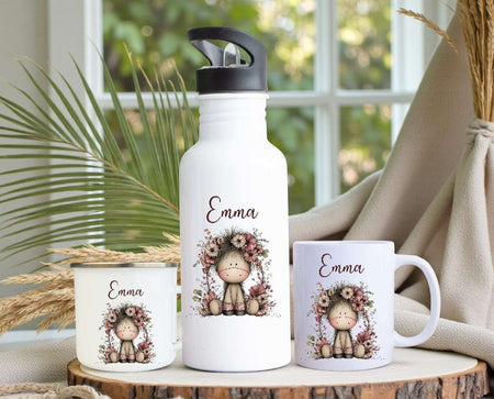 Personalisiertes Kinder Trinkflaschen- & Tassen-Set mit Namen Einhorn – Edelstahl Trinkflasche 500 ml für Schule & Kindergarten - CreativMade