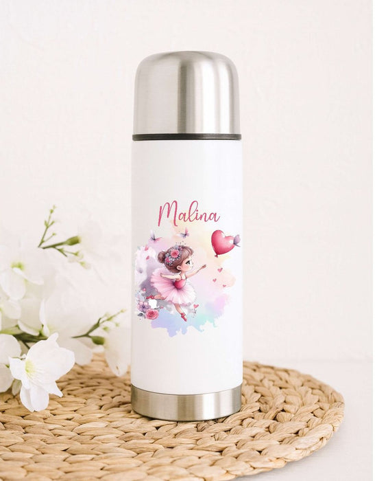 Personalisierte Thermoskanne Ballerina aus Edelstahl für Kinder mit Namen, für Schule &  Kindergarten - CreativMade 