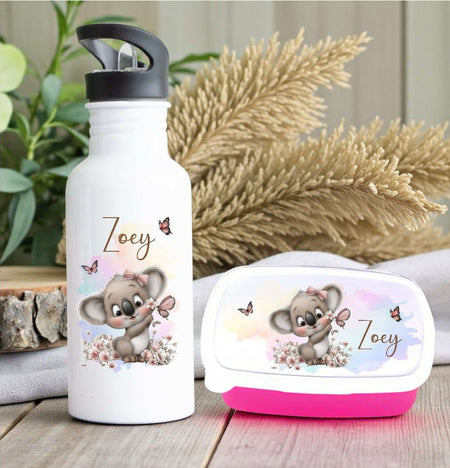 Brotdose & Trinkflasche personalisiert - Koala - Kinder Set mit Namen Edelstahl Trinkflasche - CreativMade 