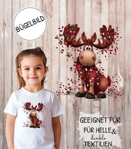 Bügelbilder für Kinder Elch – Weihnachtsmotive, Wintermotive & Herbstmotive zum Aufbügeln – DIY Textilaufbügler für Kleidung & Geschenke - CreativMade 