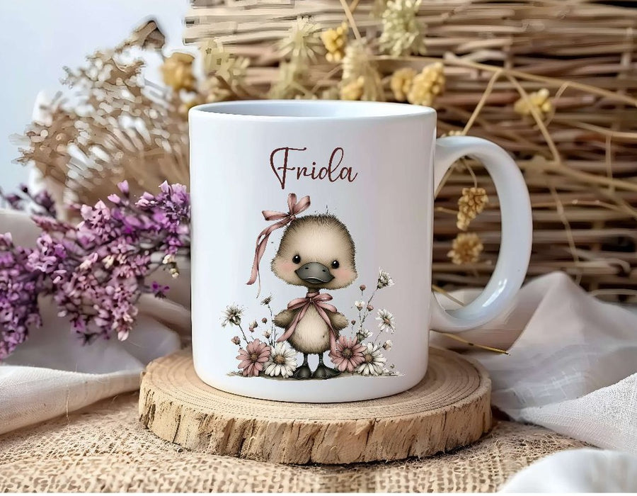 Personalisiertes Kinder Trinkflaschen- & Tassen-Set mit Namen Ente – Edelstahl Trinkflasche 500 ml für Schule & Kindergarten - CreativMade