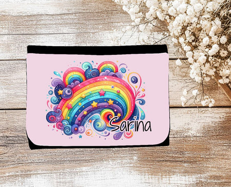 Kinder Geldbeutel personalisiert Regenbogen – Geldbörse mit Namen Klettverschluss oder Reißverschluss Porte­mon­naie - CreativMade