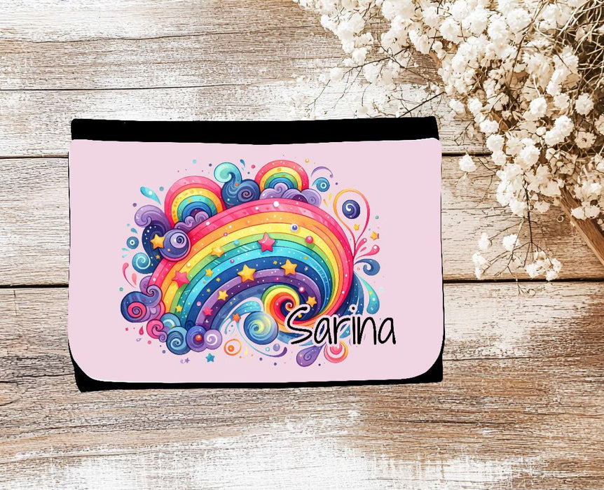 Kinder Geldbeutel personalisiert Regenbogen – Geldbörse mit Namen Klettverschluss oder Reißverschluss Porte­mon­naie - CreativMade