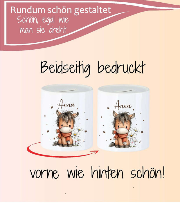 Personalisierte Kinderspardose mit Namen Schaf - Keramik Spardose zur Einschulung, Geburt oder Taufe - CreativMade