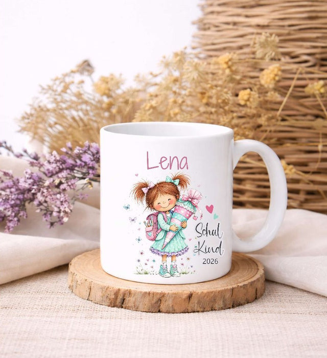 Personalisierte Einschulungstasse Mädchen mit Büchern Schulkind Tasse mit Name - CreativMade