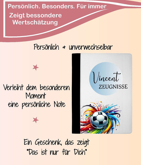 Personalisierte Zeugnismappe mit Namen Fußball – Mappe für Schulzeugnisse A4 | Geschenk zur Einschulung Jungen - CreativMade