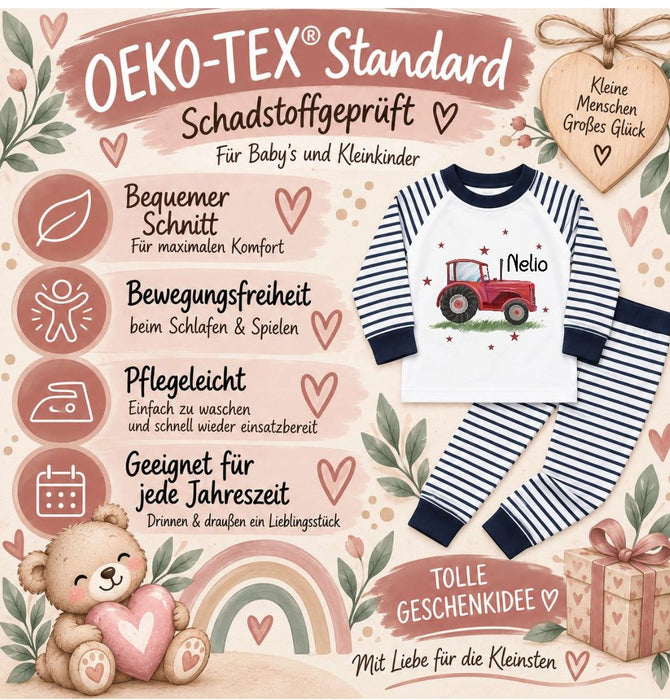 Kinder & Baby Schlafanzug mit Namen Traktor – Personalisierter Pyjama für Jungen | CreativMade .