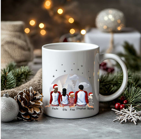 Tasse Personalisierte Weihnachtstasse Familie & Haustier – Keramik oder Emaille mit Namen Weihnachtsgeschenk - CreativMade 