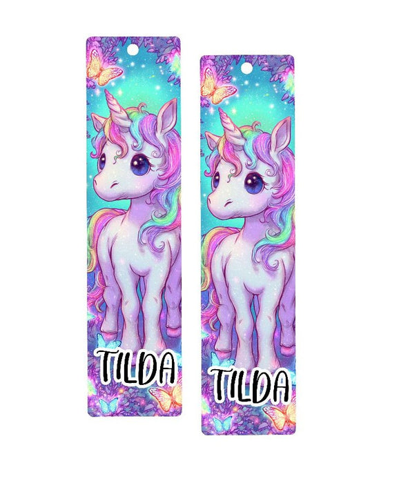 Personalisiertes Lesezeichen Einhorn mit Namen – Geschenk zur Einschulung für Mädchen Metall