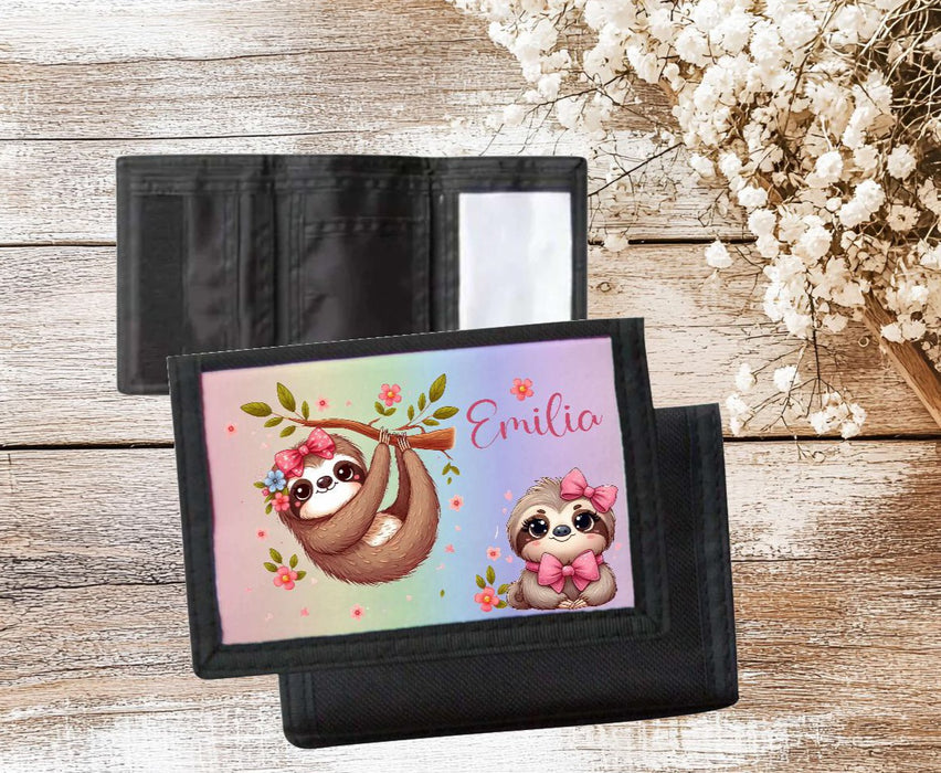 Kinder Geldbeutel personalisiert Faultier – Geldbörse mit Namen Klettverschluss Porte­mon­naie - CreativMade